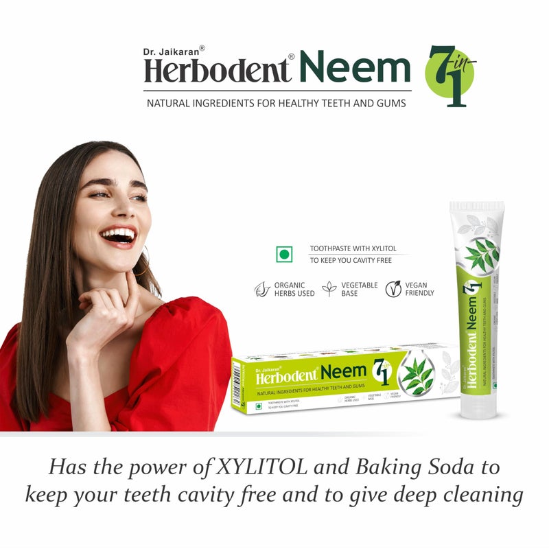 Herbodent® NEEM 7 in 1 Toothpaste - BUY 1 GET 1 FREE - 100g x 2 | 6 organic Herbs - Neem, Black Seed & Xylitol for Anti Cavity, Cardamom & Mint for taste & freshness and Baking Soda for deep cleaning - Image 5