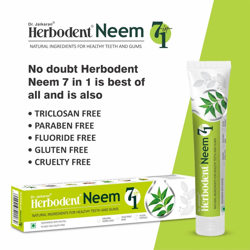 Herbodent® NEEM 7 in 1 Toothpaste - BUY 1 GET 1 FREE - 100g x 2 | 6 organic Herbs - Neem, Black Seed & Xylitol for Anti Cavity, Cardamom & Mint for taste & freshness and Baking Soda for deep cleaning - Image 2