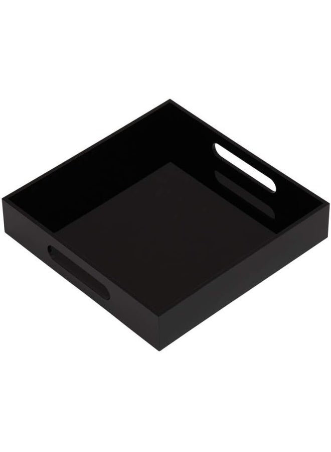 TPGP Glossy Black Sturdy Acrylic Serving Tray with Handles-10x10Inch-Serving Coffee,Food,Breakfast,Butler-Kitchen Countertop Tray-Makeup Drawer Organizer-Vanity Table,Ottoman Tray-Decorative Tray - Image 1