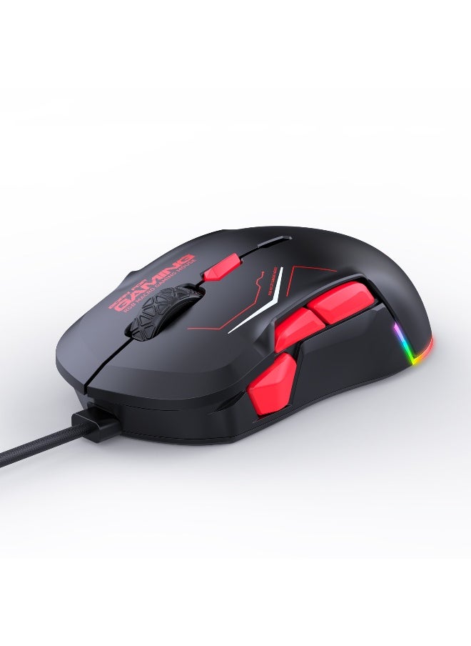 NIBEMINENT Ambidextrous 12800DPI 10-Button RGB Gaming Mouse Black red silk screen 