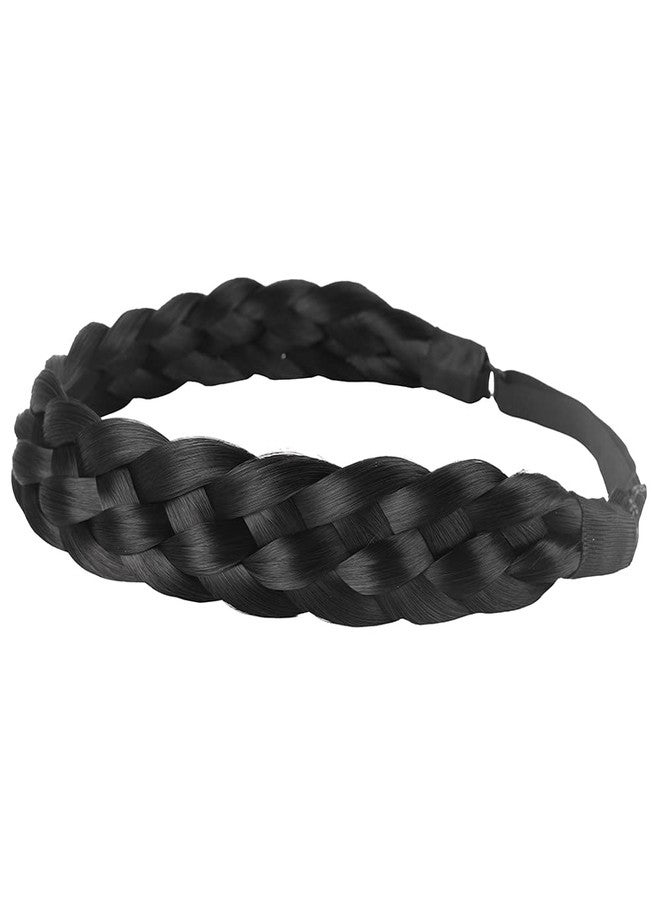 Coolcos Elastic Synthetic Chunky Hair Braid 5 Strands Braids Hair Headbands Plaited Braided Headband (Jet Black) - Image 2