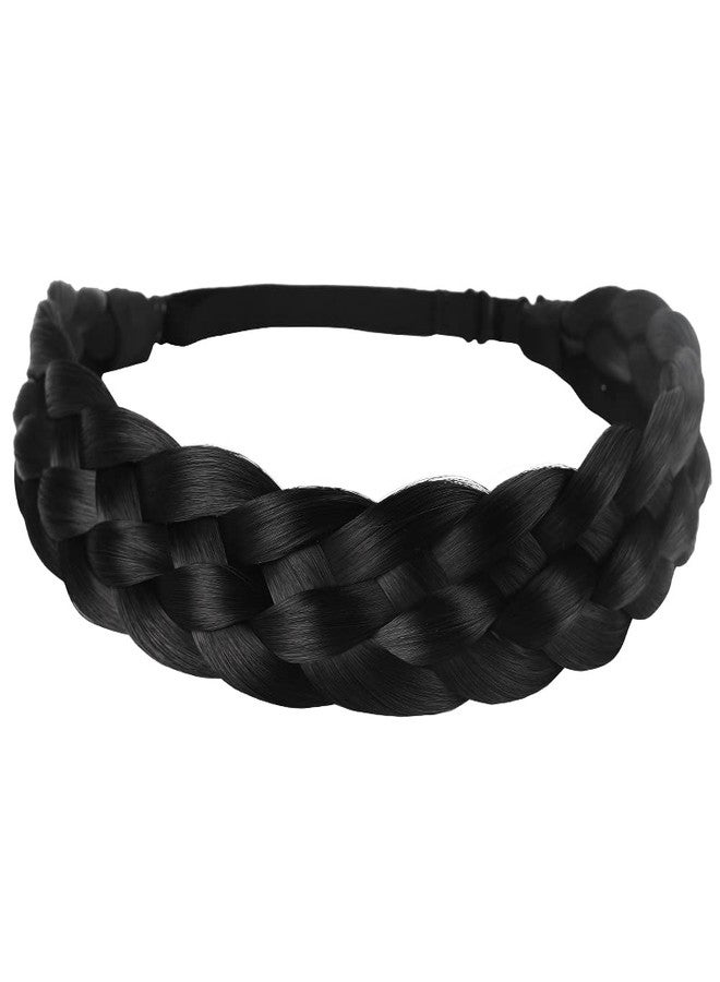 Coolcos Elastic Synthetic Chunky Hair Braid 5 Strands Braids Hair Headbands Plaited Braided Headband (Jet Black) - Image 1