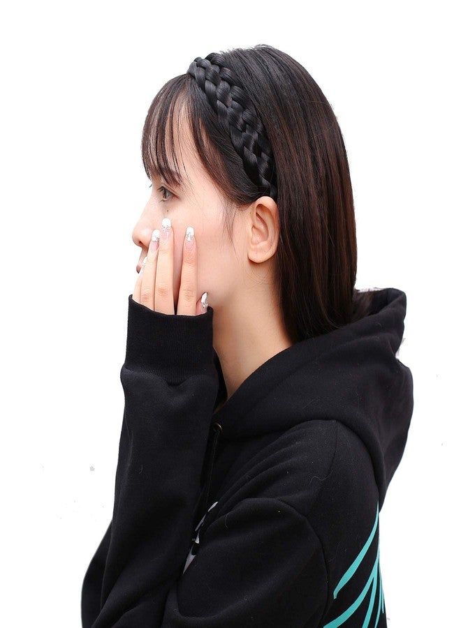 Coolcos Elastic Synthetic Chunky Hair Braid 5 Strands Braids Hair Headbands Plaited Braided Headband (Jet Black) - Image 4