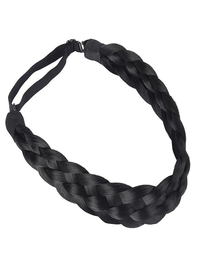 Coolcos Elastic Synthetic Chunky Hair Braid 5 Strands Braids Hair Headbands Plaited Braided Headband (Jet Black) - Image 3