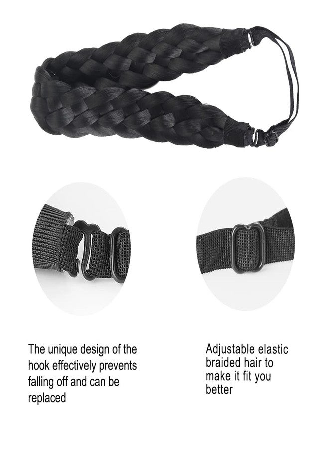 Coolcos Elastic Synthetic Chunky Hair Braid 5 Strands Braids Hair Headbands Plaited Braided Headband (Jet Black) - Image 5