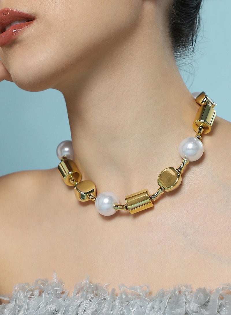 SOHI Women's Brassthe Spherical-Block Collar Necklace - Image 2