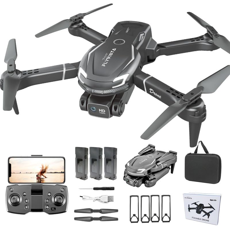 FLYVISTA Cool Mini Drone with Camera for Kids Adults Beginners 1080P FPV Camera Remote Control Drone for Kids with 3 Batteries OneClick Take OffLanding Altitude Hold Headless Mode 360 Flips 3Gear Speeds Emergency Stop Toys Gifts for Adults Beginner and Kids