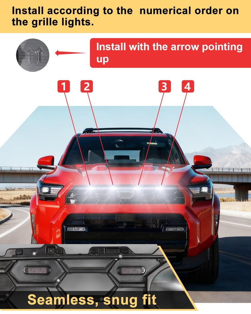 OKLSG Front Bumper LED Grill Lights for 2025 2026 Toyota 4Runner TRD Sport and TRD OffRoad Raptor Marker Lights Bars 6th Gen 4Runner Exterior Accessories (White) - Image 4