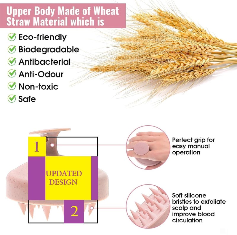 Valkyrie Manual Scalp Massager Shampoo Brush,Eco-Friendly Wheat Straw Body With Soft Silicon Bristles, Exfoliator|Dandruff Removal,Prevents Hair Loss For unisex|Pink (Jp-35) - Image 5