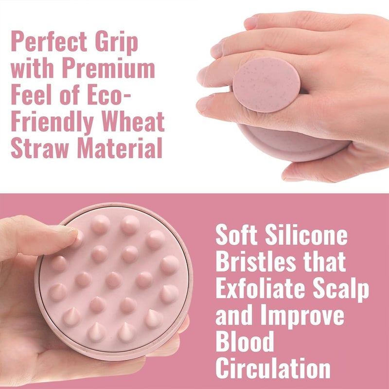 Valkyrie Manual Scalp Massager Shampoo Brush,Eco-Friendly Wheat Straw Body With Soft Silicon Bristles, Exfoliator|Dandruff Removal,Prevents Hair Loss For unisex|Pink (Jp-35) - Image 2