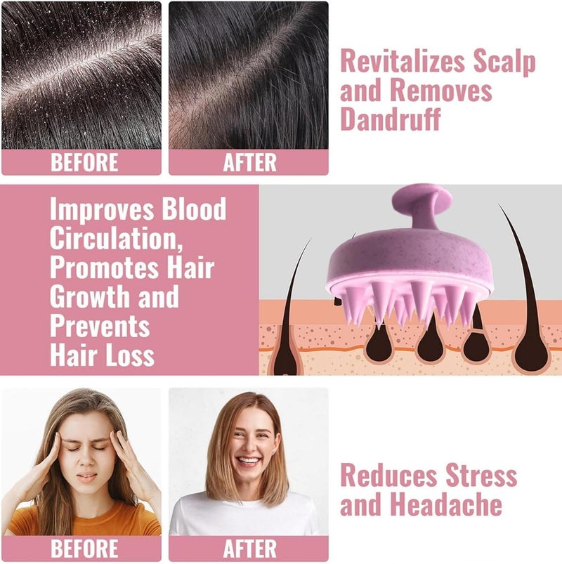 Valkyrie Manual Scalp Massager Shampoo Brush,Eco-Friendly Wheat Straw Body With Soft Silicon Bristles, Exfoliator|Dandruff Removal,Prevents Hair Loss For unisex|Pink (Jp-35) - Image 3