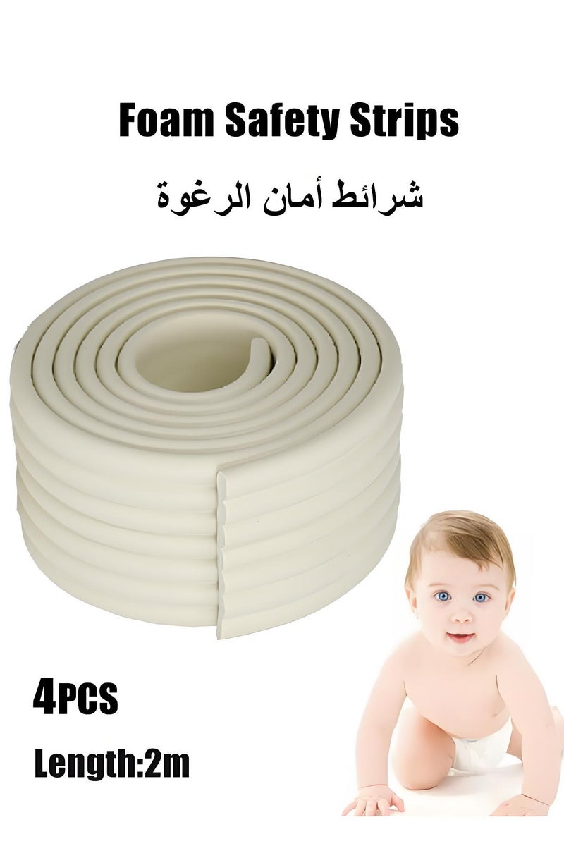 4PCS Foam Safety Strips for Baby Kid, Foam Safety Strips, Edge Protectors, Foam Safety Strips, Self Adhesive Edge Protector, W-Type Children's Anti Collision Strip, 2M Safety Edge Protection Strip, Edge Corner Guards Foam Roll, Children Anti Collision Strip, Extra Thick Foam Strip for Table Wall Corner with Double Side Tape (White) - Image 1