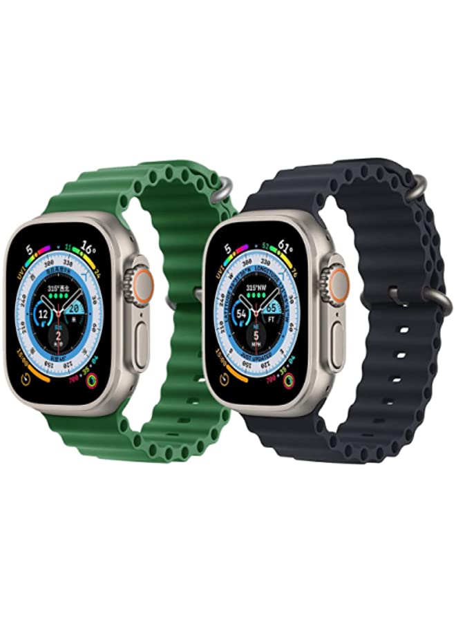 IAF Silicone Ocean Band Strap for Apple Watch 38/40/41mm Dark Green/Black Set of 2