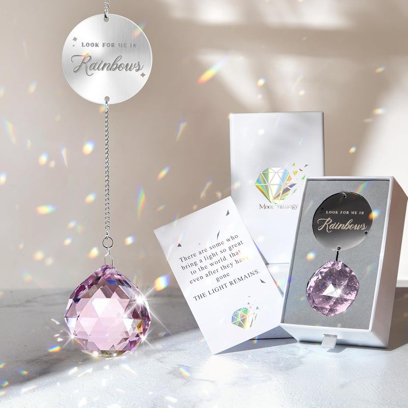 Mooncraftlogy Memorial Gifts for Loss of Loved One, Unique Sympathy Gift Idea Pink Crystal Ball Window Suncatcher, Rainbow Bereavement Grief Gift Box for Loss of Mom Dad Husband Son Daughter - Image 1