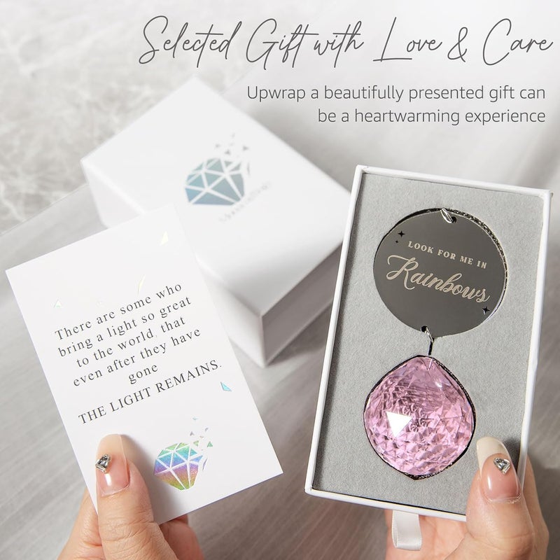 Mooncraftlogy Memorial Gifts for Loss of Loved One, Unique Sympathy Gift Idea Pink Crystal Ball Window Suncatcher, Rainbow Bereavement Grief Gift Box for Loss of Mom Dad Husband Son Daughter - Image 3