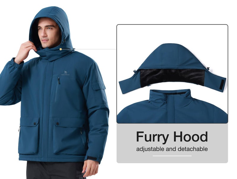 CAMEL CROWN Men's Waterproof Ski Jackets Winter Coats Snow Jacket Adjustable Fleece Windbreaker Windproof Outdoor Hiking Rain Jackets with Hooded Blue 2XL - Image 4