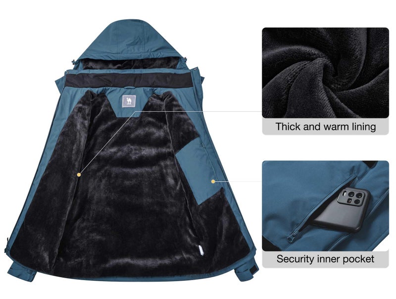 CAMEL CROWN Men's Waterproof Ski Jackets Winter Coats Snow Jacket Adjustable Fleece Windbreaker Windproof Outdoor Hiking Rain Jackets with Hooded Blue 2XL - Image 5
