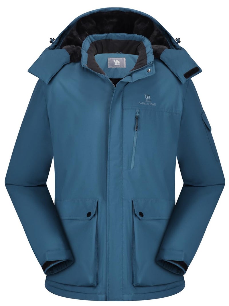 CAMEL CROWN Men's Waterproof Ski Jackets Winter Coats Snow Jacket Adjustable Fleece Windbreaker Windproof Outdoor Hiking Rain Jackets with Hooded Blue 2XL - Image 1