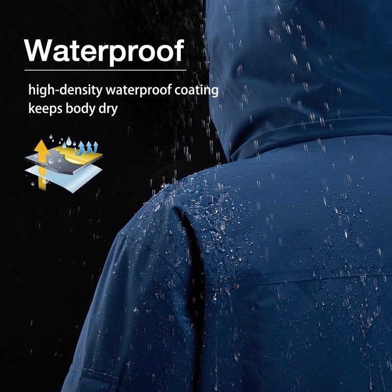 CAMEL CROWN Men's Waterproof Ski Jackets Winter Coats Snow Jacket Adjustable Fleece Windbreaker Windproof Outdoor Hiking Rain Jackets with Hooded Blue 2XL - Image 3