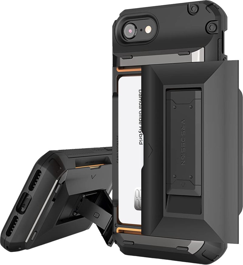 VRS Design Damda Glide Hybrid Wallet Case for iPhone SE 3/SE 2020/8/7, Semi-Automatic Sliding Credit Card Holder Slot, Black - Image 2