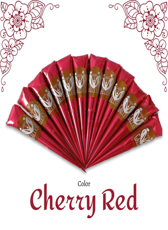 CareOne Gallery Instant Henna Outline Paste Mehendi Cone | With Set of 3 Full Hand Stickers/Stencils | Without Chemicals | Long Lasting | Pack of 12 Pieces | Cherry Red Color - Image 2