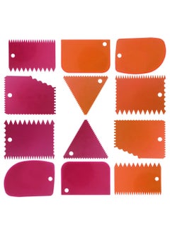 12 PCS Cake Scraper Set, Cake Smoothing Cutter, Cake Scraper Smoother Tool Set, Cake Icing Scrapper Cake Edge Decorating Tool (Pink/Orange)
