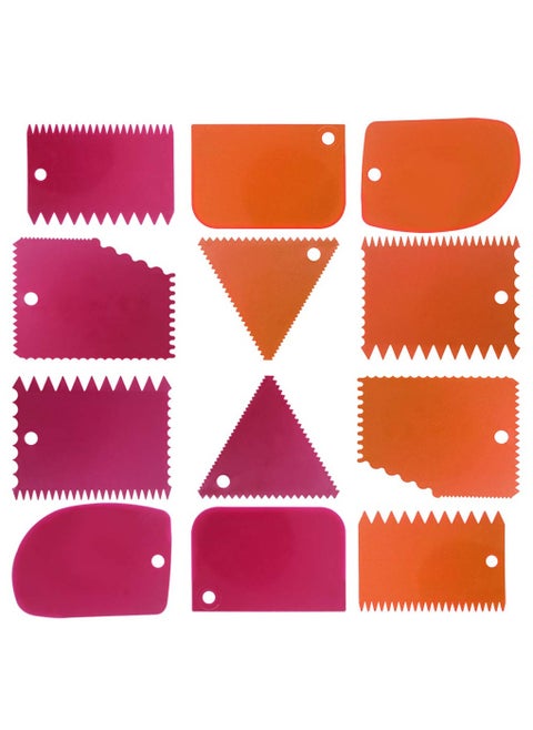 12 PCS Cake Scraper Set, Cake Smoothing Cutter, Cake Scraper Smoother Tool Set, Cake Icing Scrapper Cake Edge Decorating Tool (Pink/Orange)