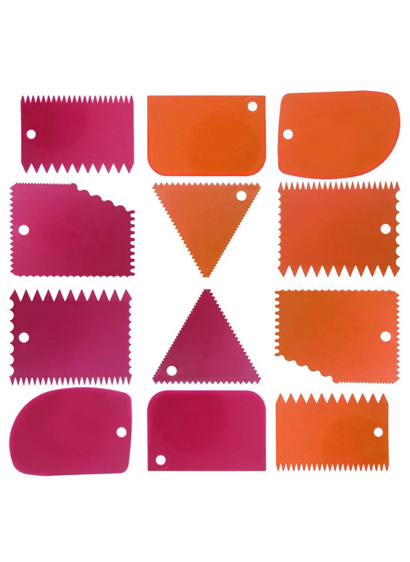 sokany 12 PCS Cake Scraper Set, Cake Smoothing Cutter, Cake Scraper Smoother Tool Set, Cake Icing Scrapper Cake Edge Decorating Tool (Pink/Orange)  - Image 1