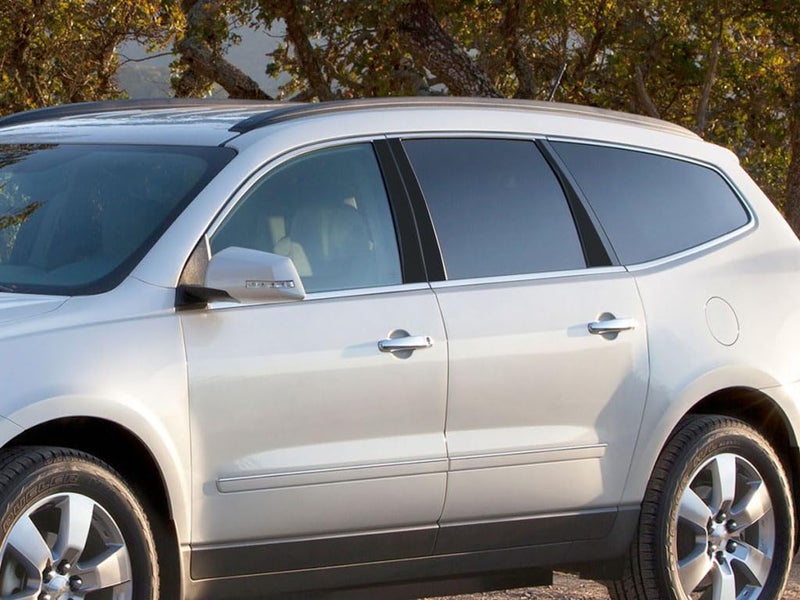 Rvinyl Pillar Post Pre Cut Window Trim Kits in Gloss Black Compatible with Chevrolet Traverse 20092017 Adhesive Backs