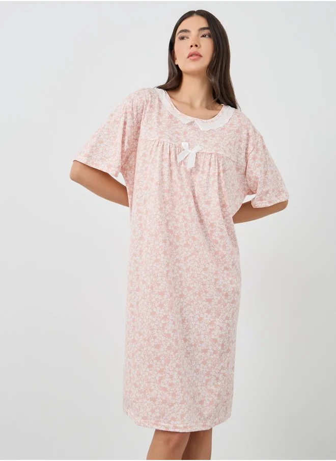 Take Two Take Two Ditsy Floral Print Short Sleeve Nightdress