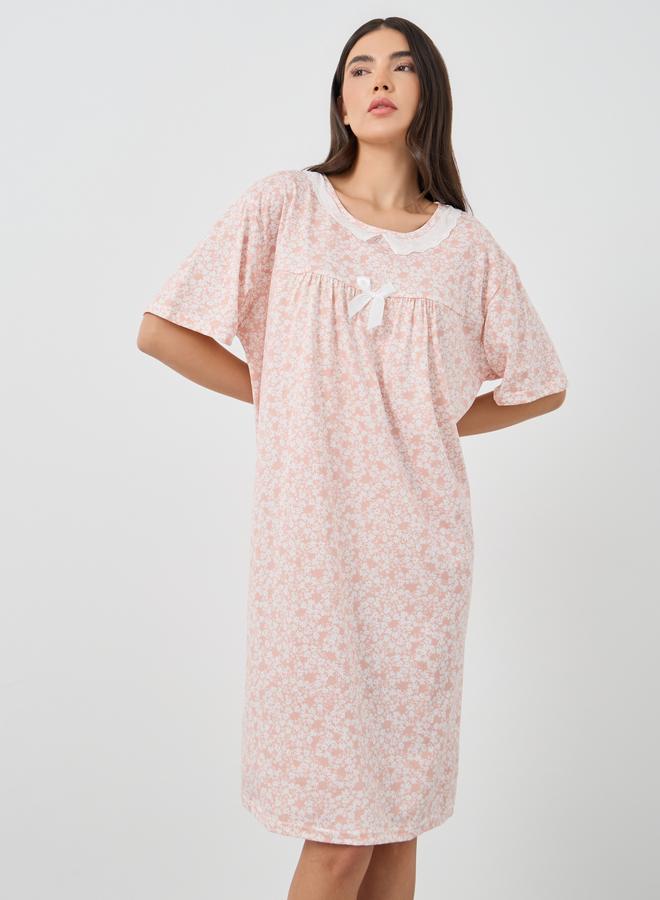 Take Two Take Two Ditsy Floral Print Short Sleeve Nightdress  - Image 1