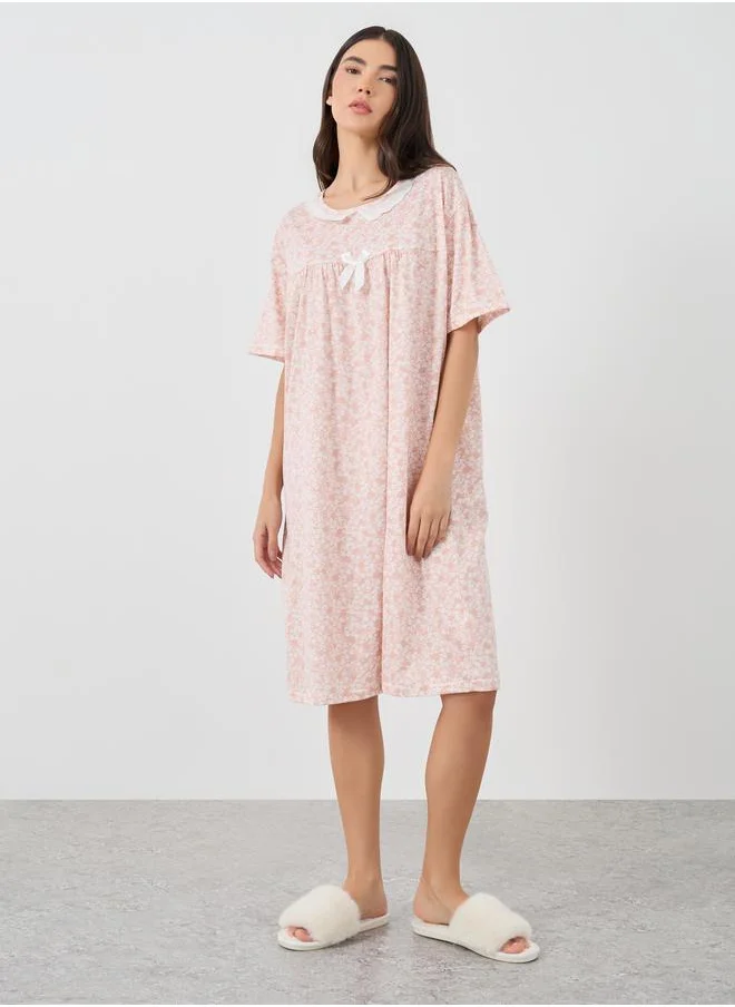 Take Two Take Two Ditsy Floral Print Short Sleeve Nightdress