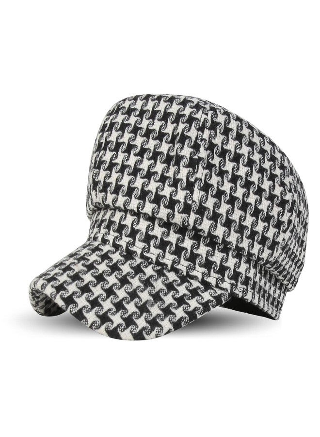 iSWEVEN French Beret Cap All Season Unisex Artist Newsboy Hats, Ascot Cotton British Style Adjustable Women's Caps, WBC8105A (Black-White, Free Size) - Image 1