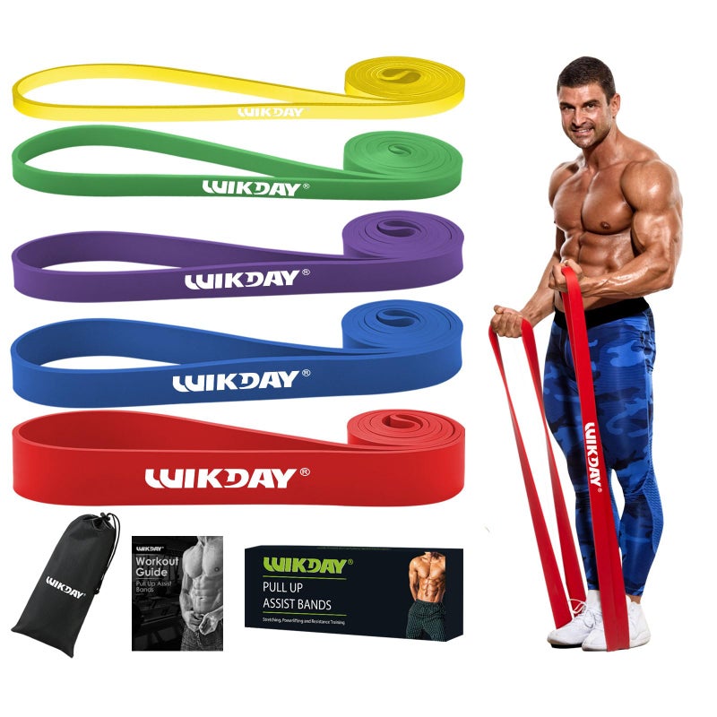 WIKDAY Resistance Bands for Working Out, Exercise Bands, Workout Bands, Pull Up Assistance Bands for Body Stretching Training Physical Therapy Muscle Training for Men & Women Multicolour (8-100lbs) - Image 1