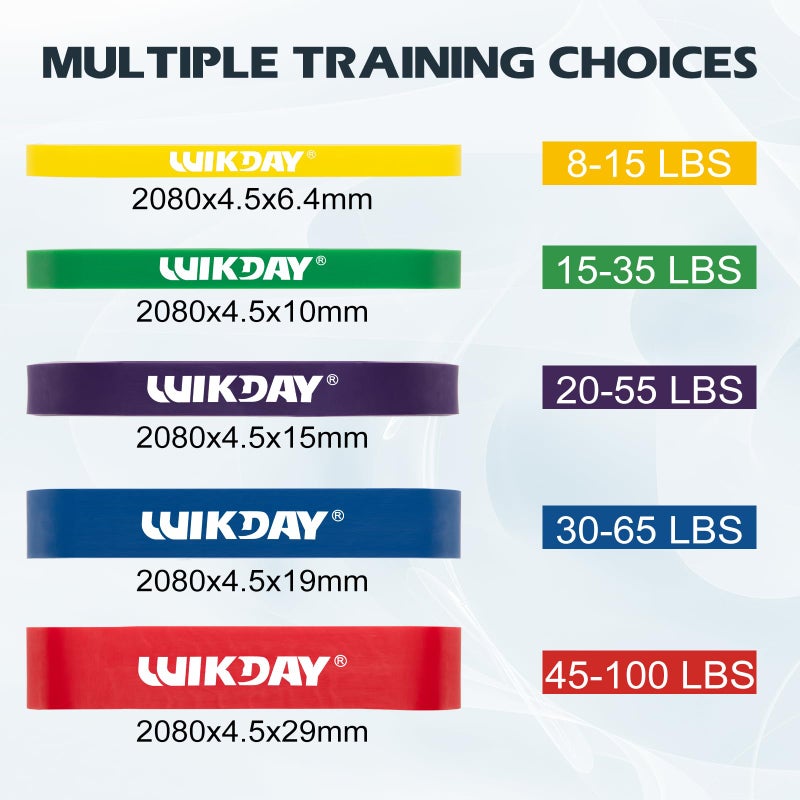 WIKDAY Resistance Bands for Working Out, Exercise Bands, Workout Bands, Pull Up Assistance Bands for Body Stretching Training Physical Therapy Muscle Training for Men & Women Multicolour (8-100lbs) - Image 2