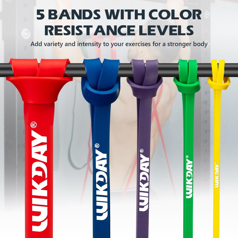 WIKDAY Resistance Bands for Working Out, Exercise Bands, Workout Bands, Pull Up Assistance Bands for Body Stretching Training Physical Therapy Muscle Training for Men & Women Multicolour (8-100lbs) - Image 5