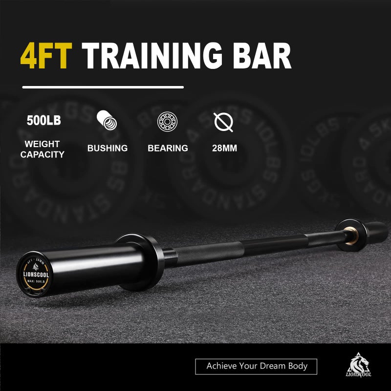 LIONSCOOL Premium 4ft Barbell (Black E-coating, 4FT, 500LBS) - Image 2