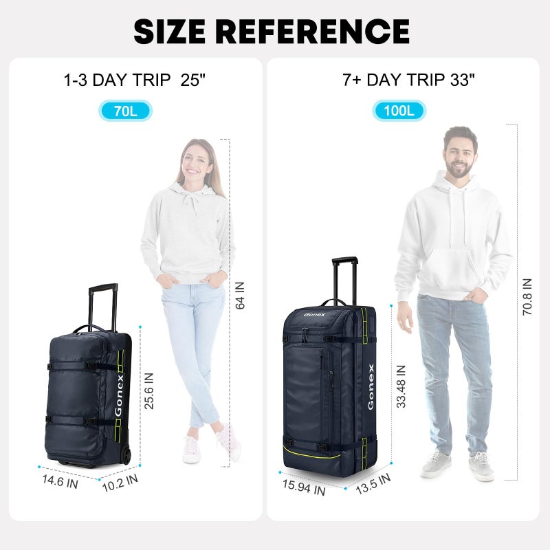 Gonex Rolling Duffle Bag with Wheels, 70L Water Repellent Wheeled Travel Duffel Luggage with Rollers 25 inch, Navy - Image 2
