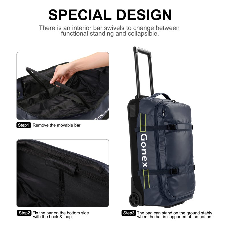 Gonex Rolling Duffle Bag with Wheels, 70L Water Repellent Wheeled Travel Duffel Luggage with Rollers 25 inch, Navy - Image 5
