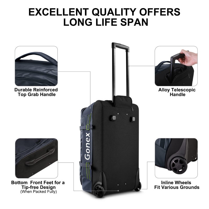 Gonex Rolling Duffle Bag with Wheels, 70L Water Repellent Wheeled Travel Duffel Luggage with Rollers 25 inch, Navy - Image 4