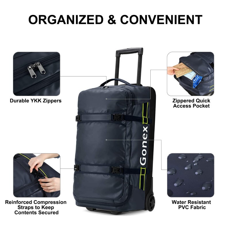 Gonex Rolling Duffle Bag with Wheels, 70L Water Repellent Wheeled Travel Duffel Luggage with Rollers 25 inch, Navy - Image 3