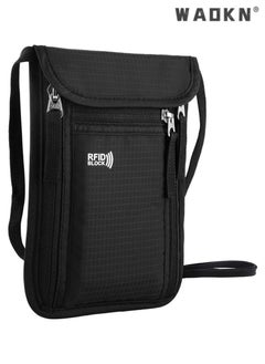 WAOKN Multi-functional Travel Neck Pouch Family Passport Holder Organizer Bag with Built-in RFID Blocking Technology for Personal Information Security  - Image 1