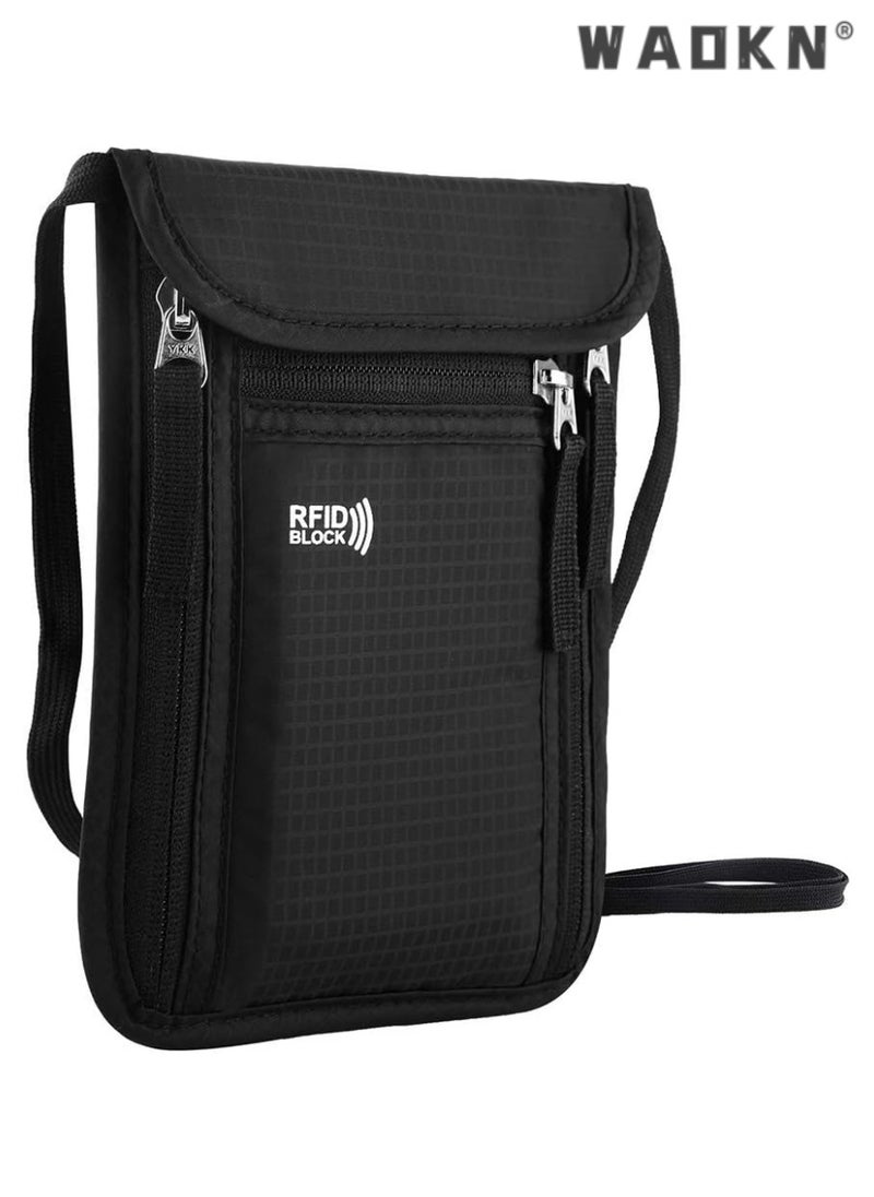 WAOKN - Multi-functional Travel Neck Pouch Family Passport Holder Organizer Bag with Built-in RFID Blocking Technology for Personal Information Security - Image 1