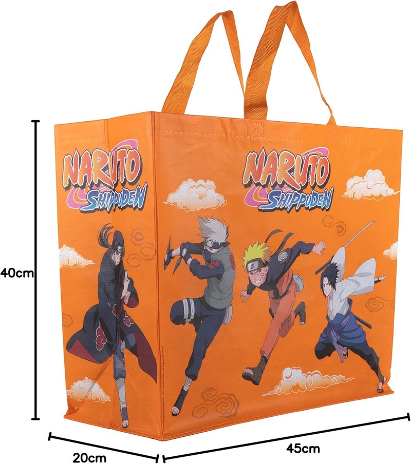 KONIX Naruto Shippuden Tote Bag 40 x 45 x 20 cm Recycled Material Naruto Sasuke Kakashi Itachi Pattern Orange - Image 5