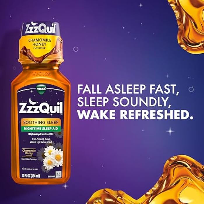 ZzzQuil ز ز ز كويل سائل مساعد على النوم، نوم مهدئ، ديفينهيدرامين 50 ملغ HCl، بنكهة عسل البابونج، سائل مساعد على النوم ليلاً، مساعدات النوم للبالغين، عبوتان، 24 أونصة سائلة - Image 4