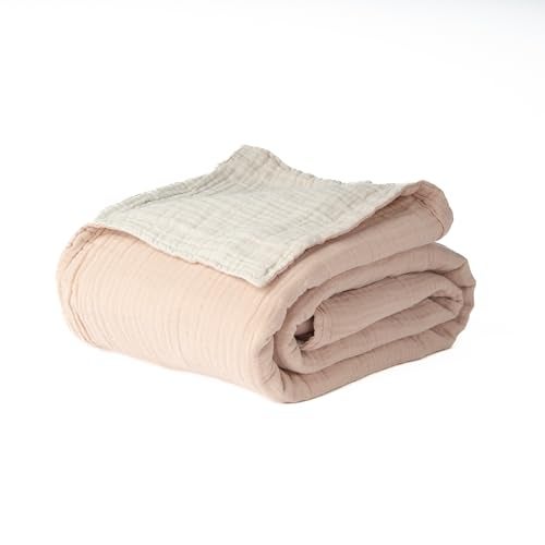 Salt Earth 100 Cotton Muslin Throw Blanket 50X60 6 Layered Gauze Tassel Blanket Throw for Couch Bed Living Room Home Light Christmas Blanket and Throws for Christmas Gifts Rose DustMoonbeam - Image 1
