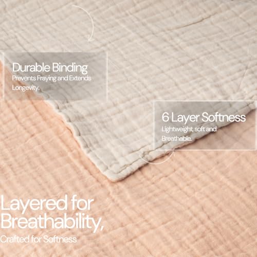 Salt Earth 100 Cotton Muslin Throw Blanket 50X60 6 Layered Gauze Tassel Blanket Throw for Couch Bed Living Room Home Light Christmas Blanket and Throws for Christmas Gifts Rose DustMoonbeam - Image 3