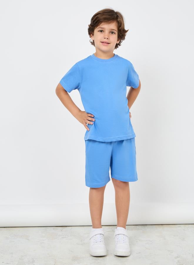 Styli Solid Round Neck T-Shirt & Shorts Set  - Image 1