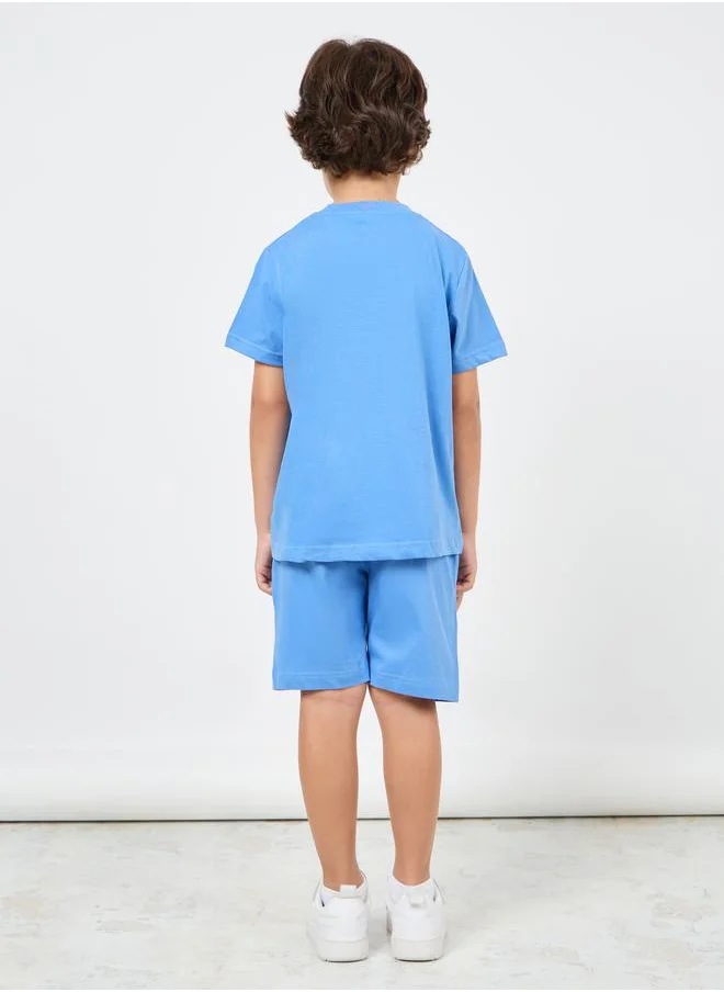ستايلي Solid Round Neck T-Shirt & Shorts Set