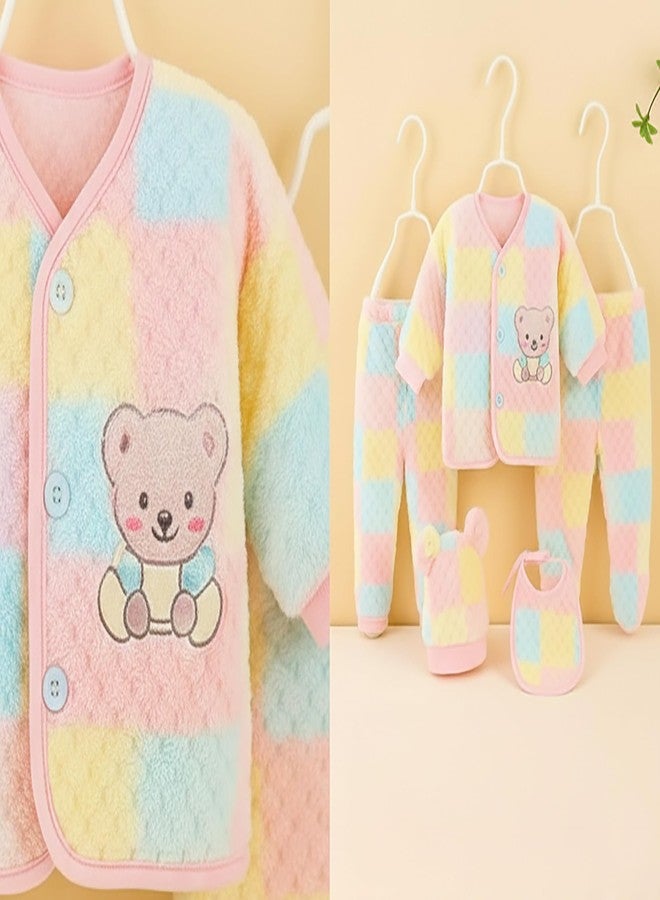 Billiondesigner New Born Baby Winter Wear Keep Warm Keep Warm Cartoon Printed Baby Clothes 5Pcs Sets Cotton Boys Girls Unisex Baby Fleece/Falalen or Flannel Suit Infant Clothes First Gift (0-3 Month) - Image 4